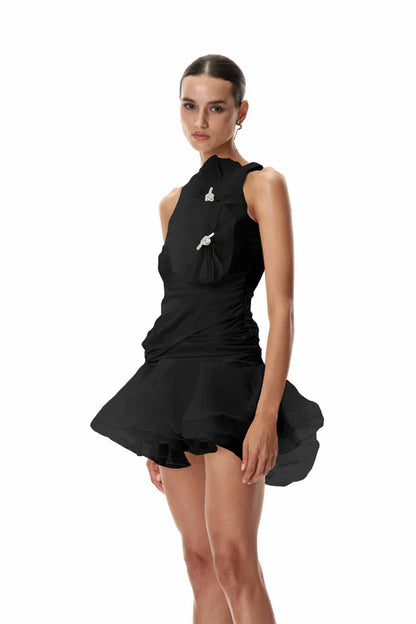 Sleeveless Flowers Mermaid Ruffles Short Mini Party Prom Dress