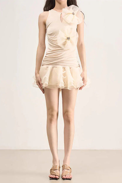Sleeveless Flowers Mermaid Ruffles Short Mini Party Prom Dress