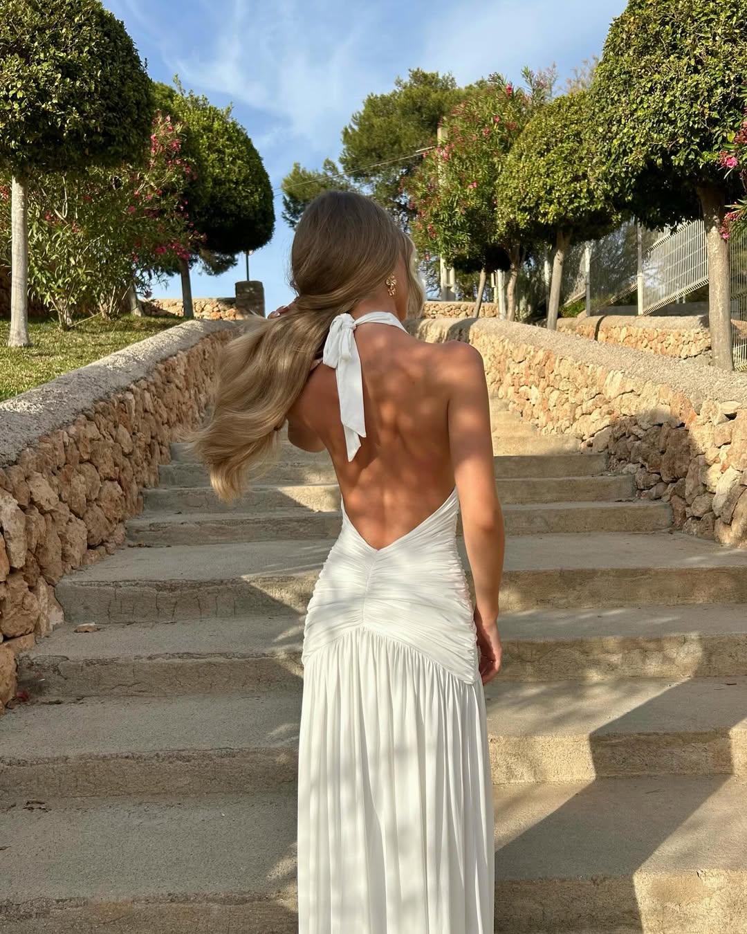 Sleeveless Halter V-Neck Backless Mermaid Side Slit Prom Dress