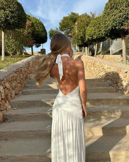 Sleeveless Halter V-Neck Backless Mermaid Side Slit Prom Dress