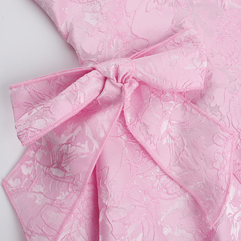 Sleeveless Pink Halter Backless Bow A-Line Short Mini Party Prom Dress