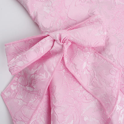 Sleeveless Pink Halter Backless Bow A-Line Short Mini Party Prom Dress