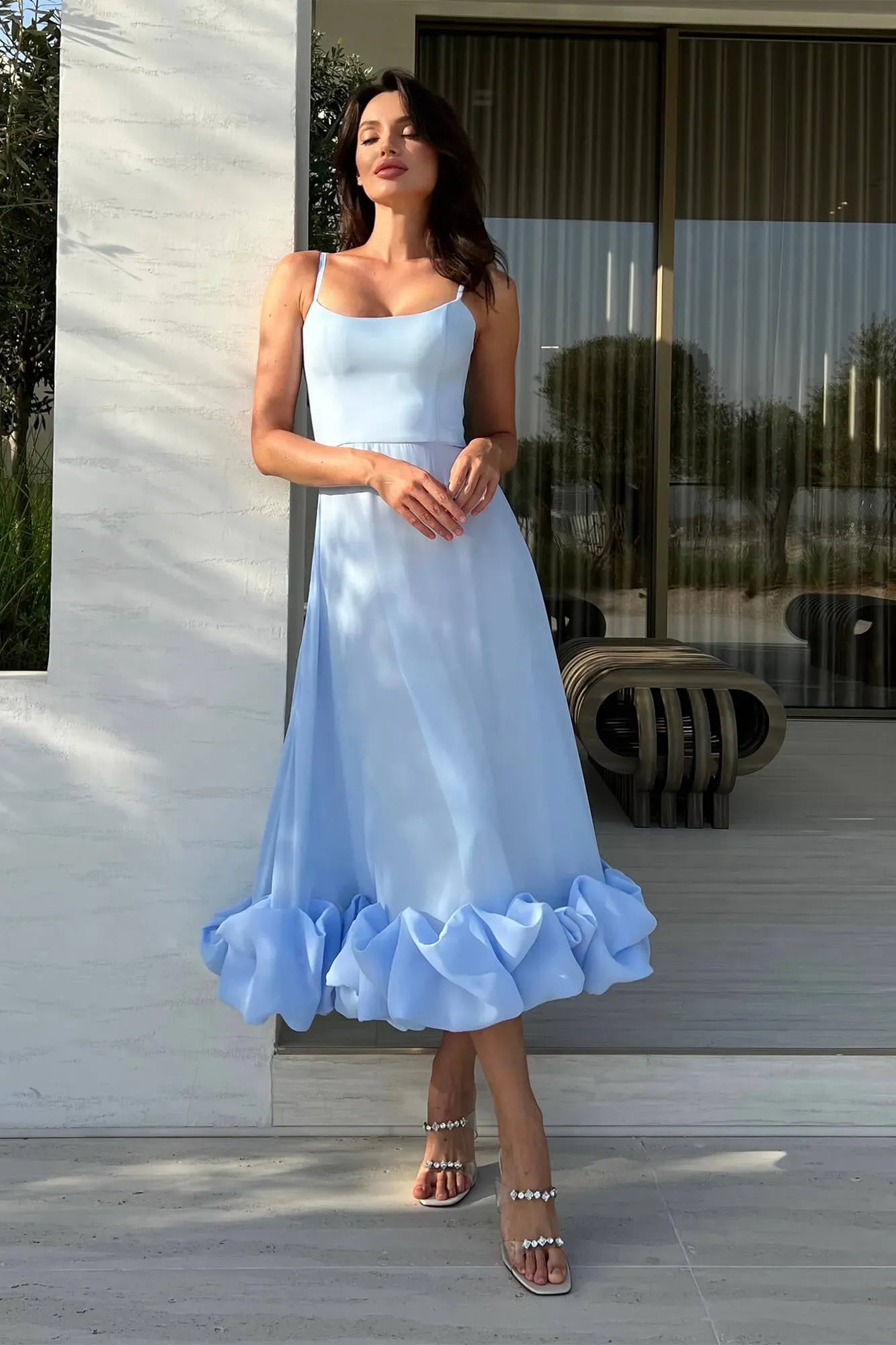 Sleeveless Spaghetti Straps Sleeveeless A-Line Prom Dress