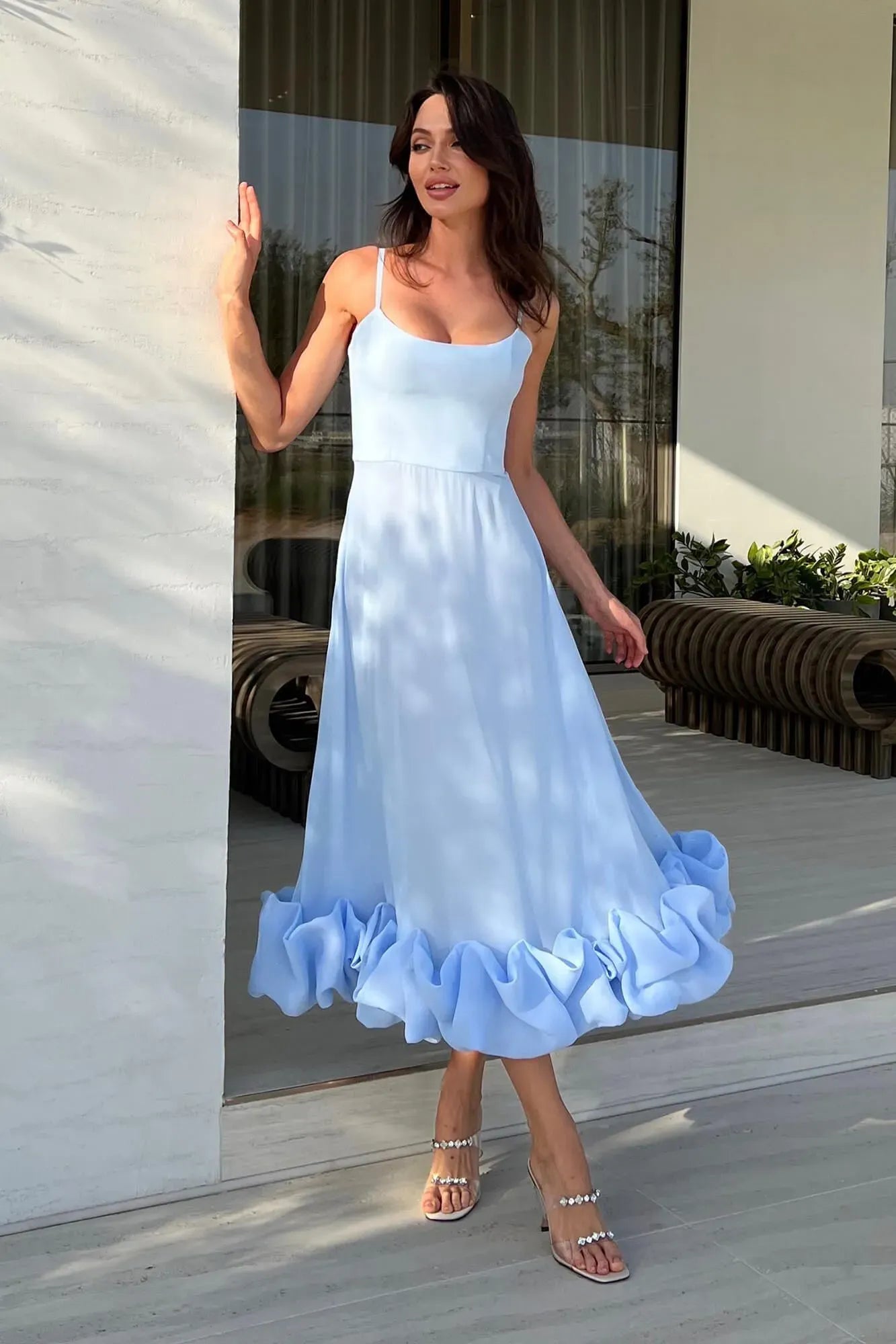 Sleeveless Spaghetti Straps Sleeveeless A-Line Prom Dress