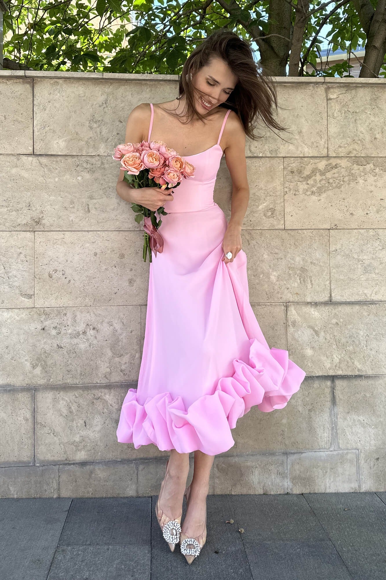 Sleeveless Spaghetti Straps Sleeveeless A-Line Prom Dress