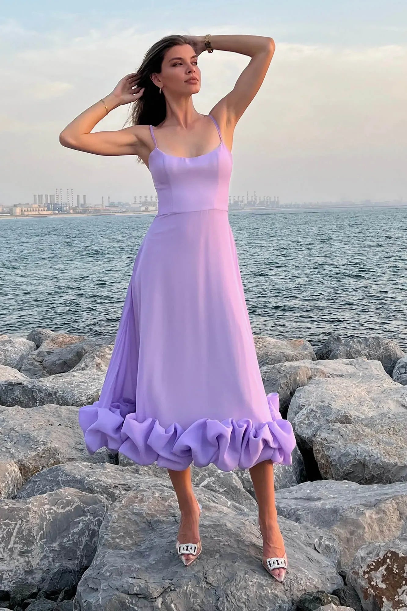 Sleeveless Spaghetti Straps Sleeveeless A-Line Prom Dress