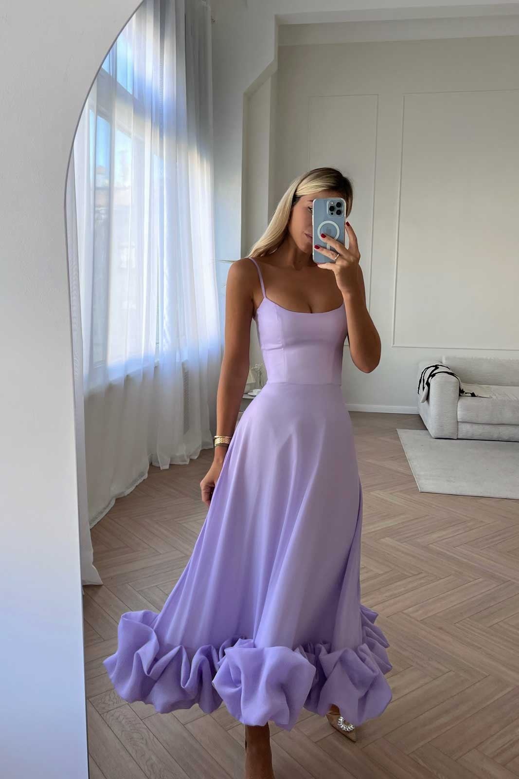 Sleeveless Spaghetti Straps Sleeveeless A-Line Prom Dress