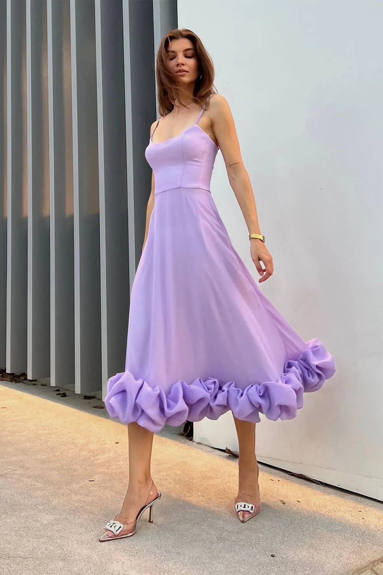 Sleeveless Spaghetti Straps Sleeveeless A-Line Prom Dress