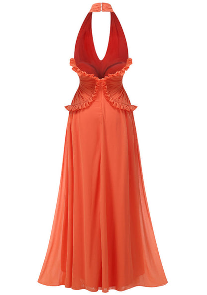 Halter Ruffle A-Line Sleeveless Prom Dress