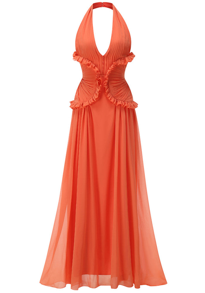 Halter Ruffle A-Line Sleeveless Prom Dress