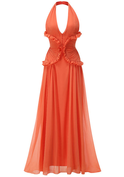 Halter Ruffle A-Line Sleeveless Prom Dress