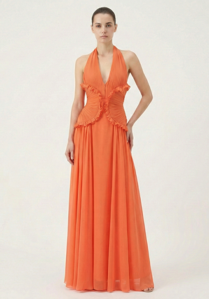 Halter Ruffle A-Line Sleeveless Prom Dress