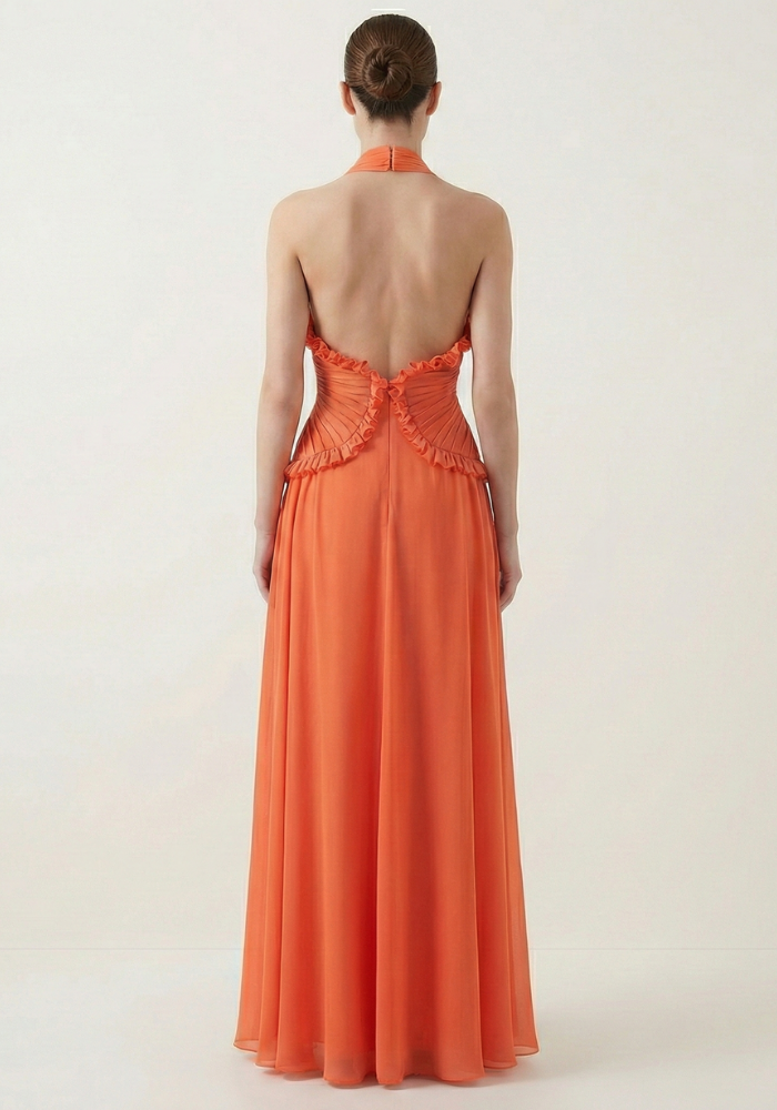 Halter Ruffle A-Line Sleeveless Prom Dress