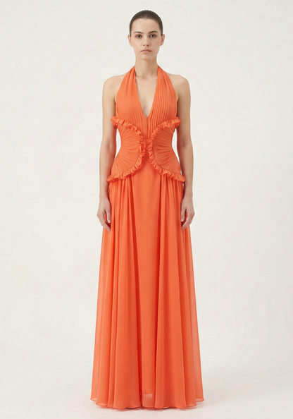 Halter Ruffle A-Line Sleeveless Prom Dress