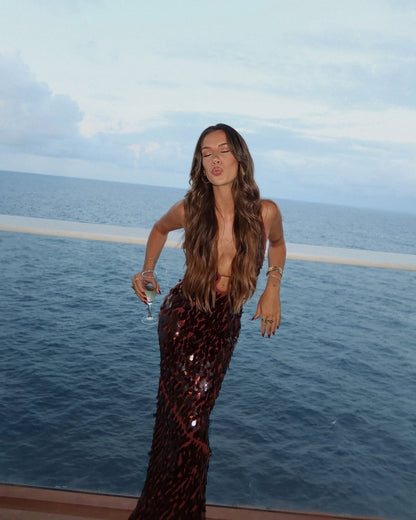 Sleeveless Spaghetti Straps Sequin Mermaid Prom Dress
