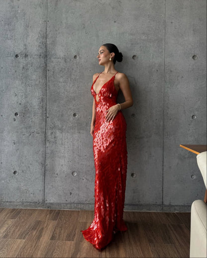Sleeveless Spaghetti Straps Sequin Mermaid Prom Dress