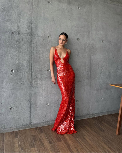 Sleeveless Spaghetti Straps Sequin Mermaid Prom Dress