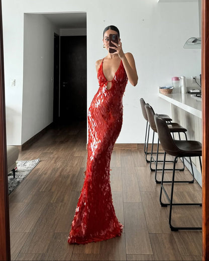 Sleeveless Spaghetti Straps Sequin Mermaid Prom Dress