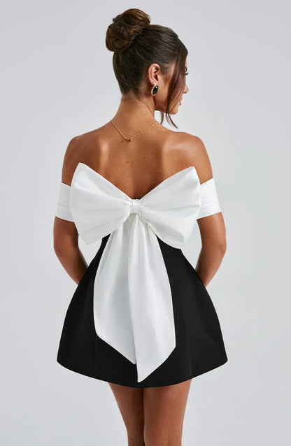 Off the Shoulder  Sleeveless Back Bow A-Line Short Mini Prom Dress