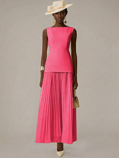 White A Line Chiffon Round Neck Sleeveless Floor Length Dresses