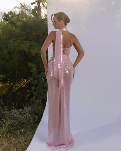 Fashion Pink Sleeveless Mermaid Floor-Length Prom Dress