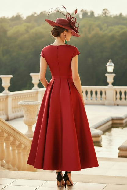 Classic V-Neck Short Sleeves Satin Mother Of The Bride Dresses With 3D Floral