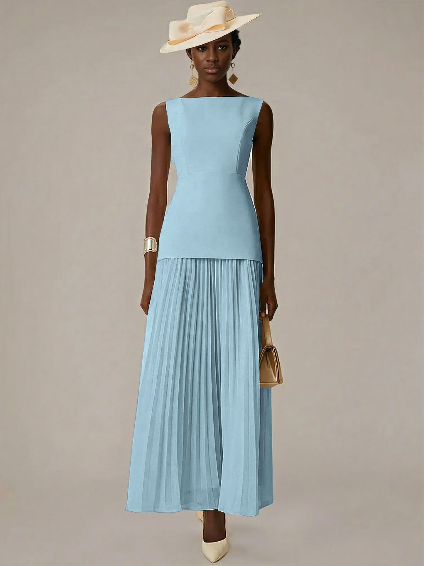 White A Line Chiffon Round Neck Sleeveless Floor Length Dresses