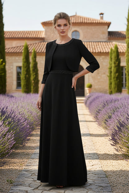 Scoop Satin 2 Pieces Mother of the Bride Dresses with Jacket Ankle-Length 3/4 Sleeves Beading