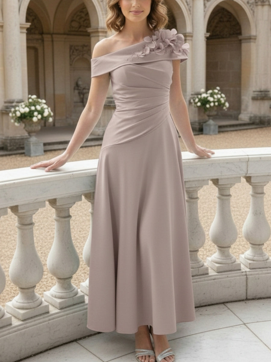 Off-the-Shoulder Mother of the Bride Dresses Ankle-Length Sleeveless with 3D Flower
