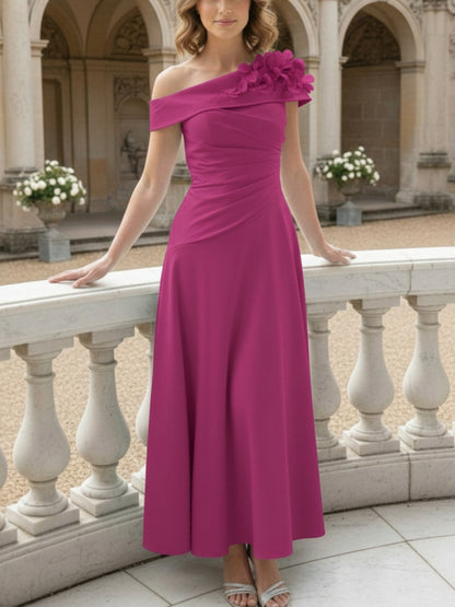 Off-the-Shoulder Mother of the Bride Dresses Ankle-Length Sleeveless with 3D Flower