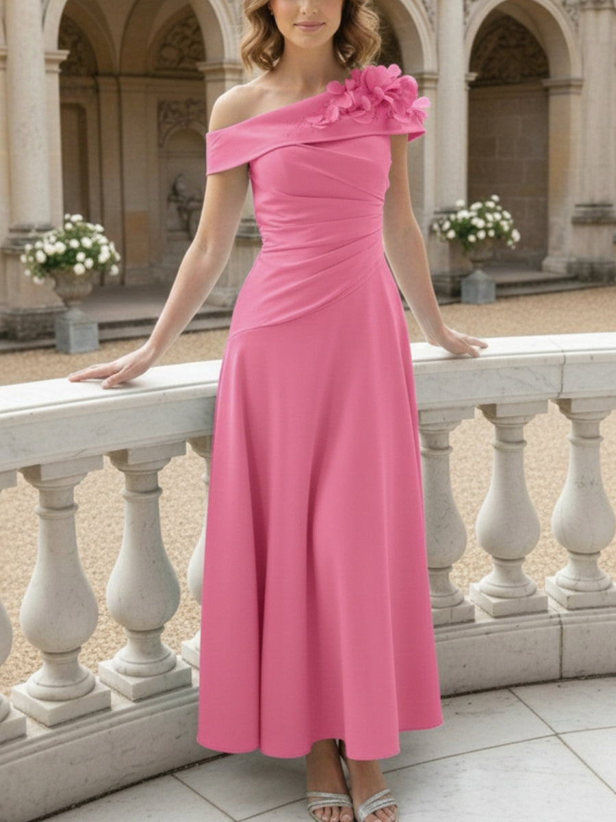 Off-the-Shoulder Mother of the Bride Dresses Ankle-Length Sleeveless with 3D Flower