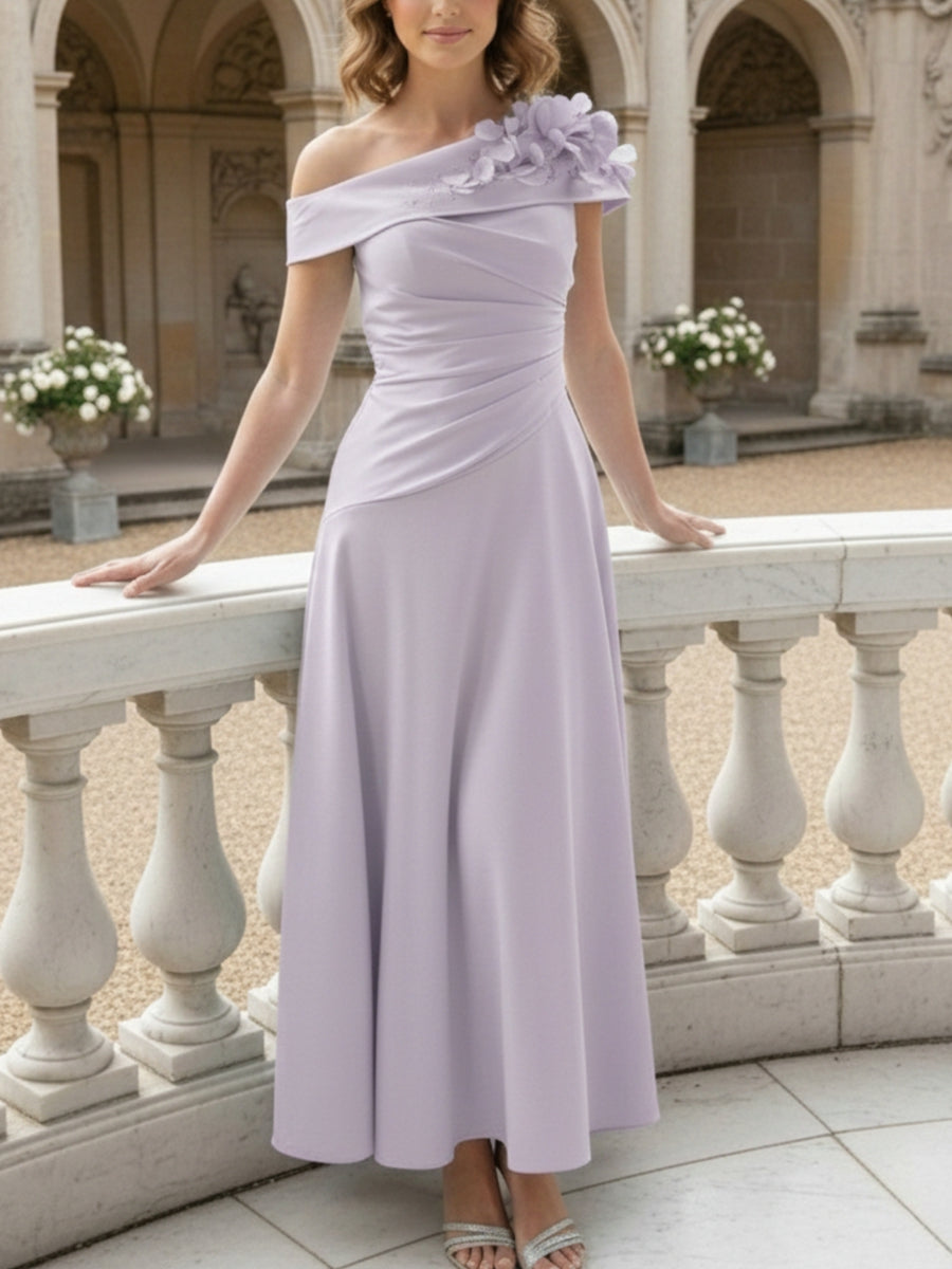 Off-the-Shoulder Mother of the Bride Dresses Ankle-Length Sleeveless with 3D Flower