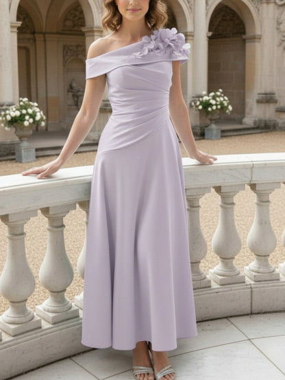 Off-the-Shoulder Mother of the Bride Dresses Ankle-Length Sleeveless with 3D Flower