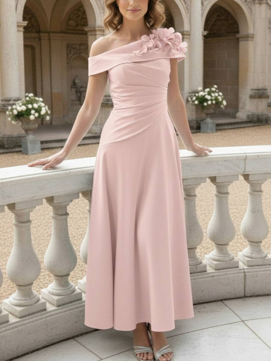 Off-the-Shoulder Mother of the Bride Dresses Ankle-Length Sleeveless with 3D Flower