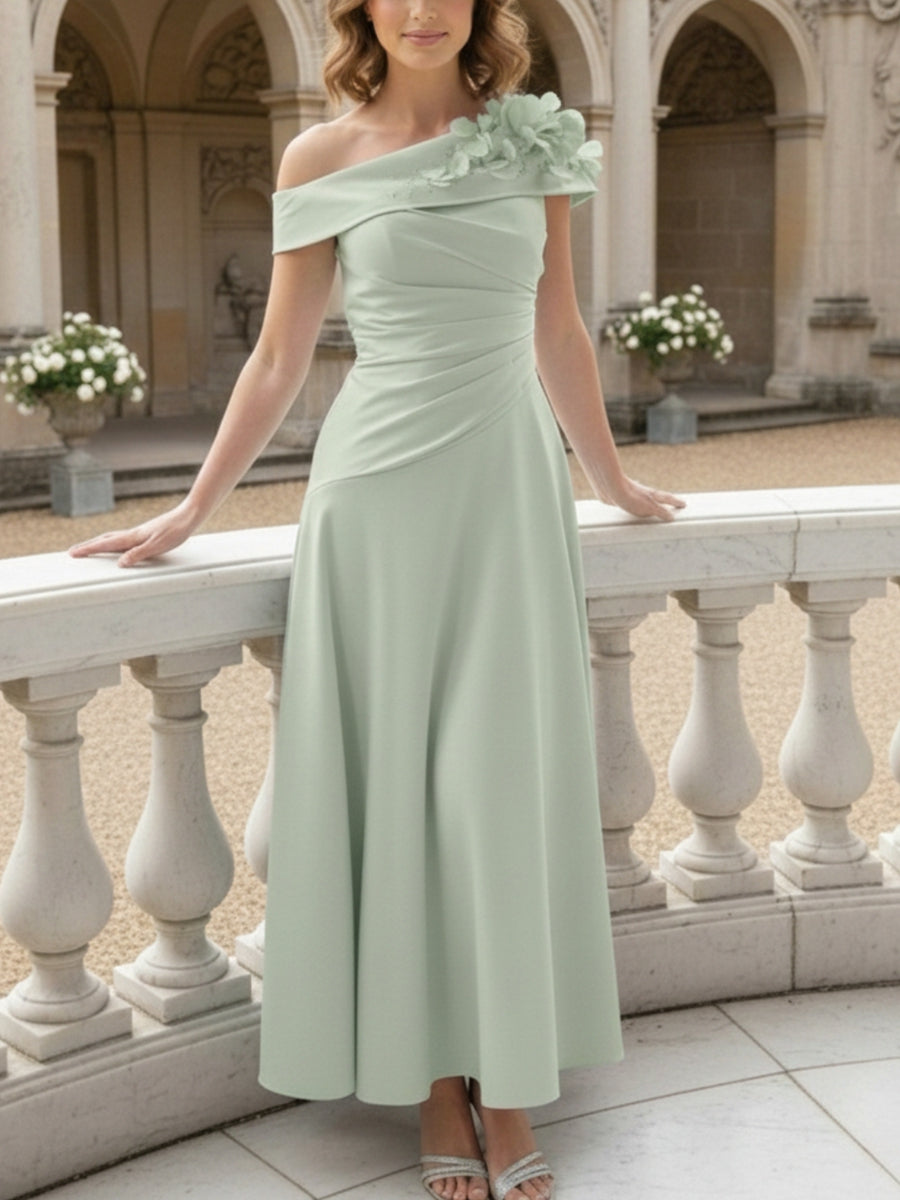 Off-the-Shoulder Mother of the Bride Dresses Ankle-Length Sleeveless with 3D Flower