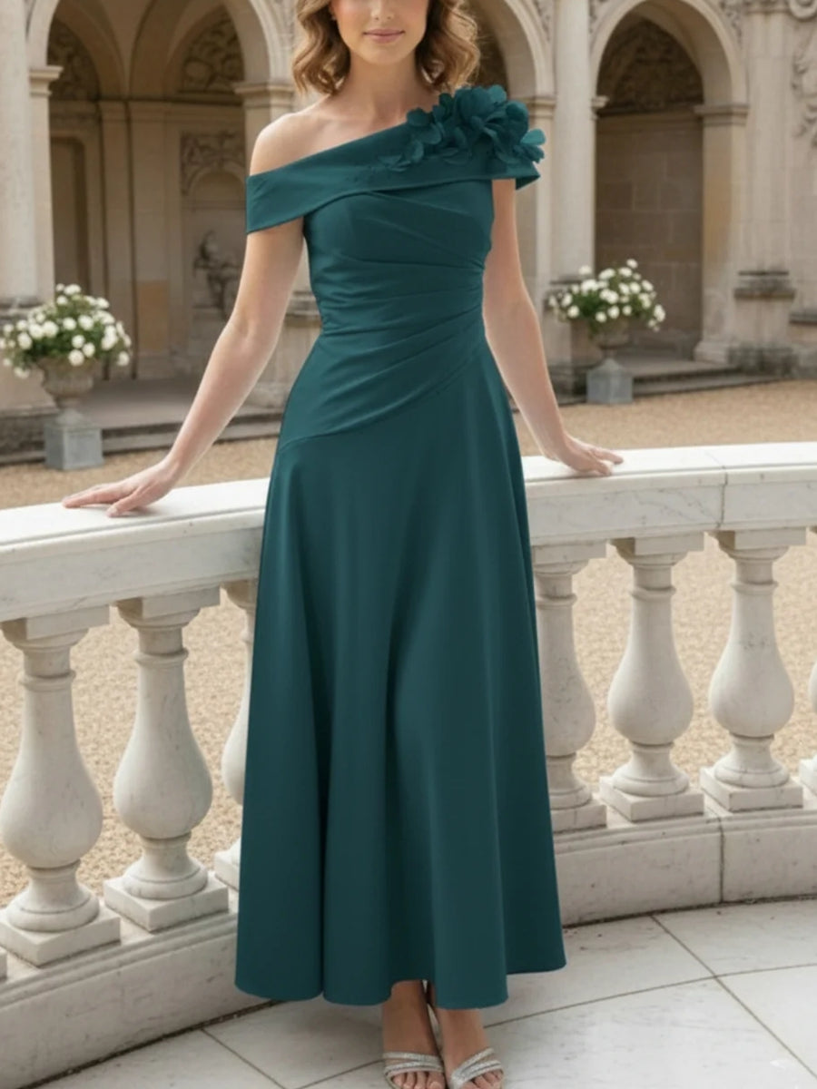 Off-the-Shoulder Mother of the Bride Dresses Ankle-Length Sleeveless with 3D Flower