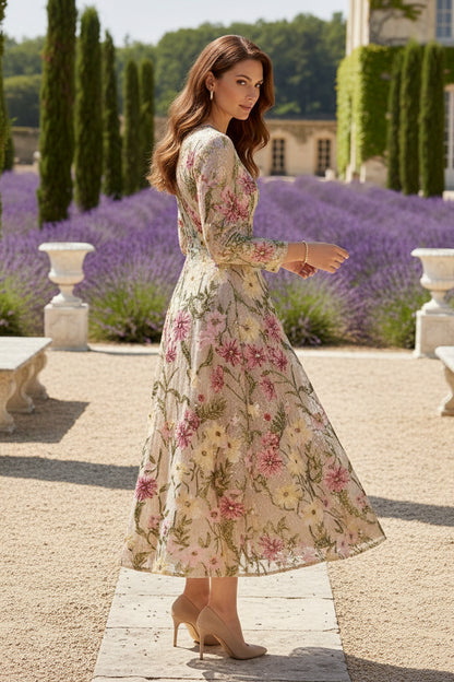 Scoop Sequins Mother of the Bride Dresses 3/4 Sleeves Floral Ankle-Length