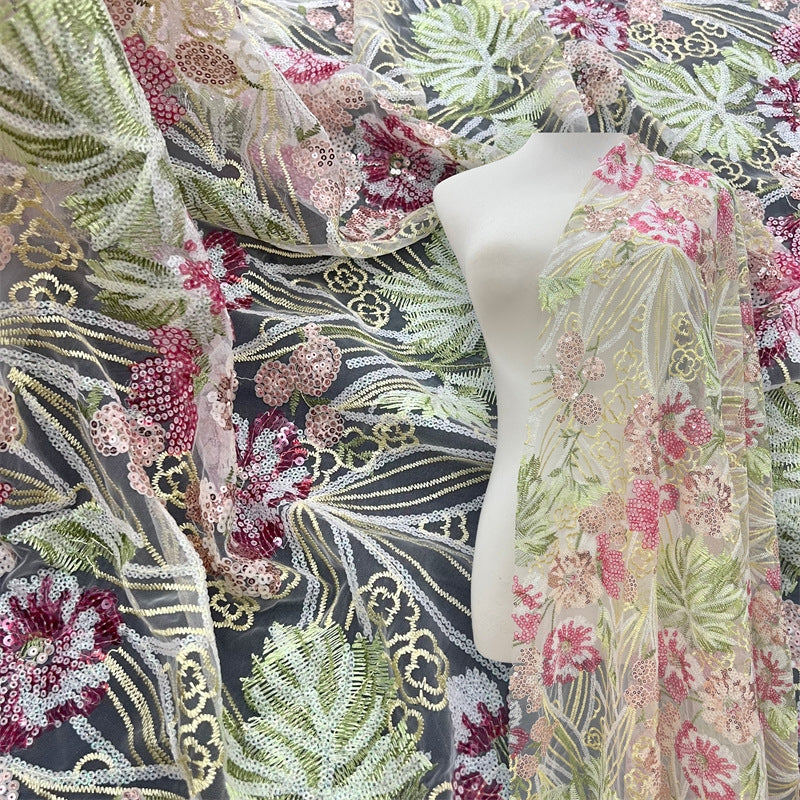 Scoop Sequins Floral Mother of the Bride Dresses Tea-Length 3/4 Sleeves