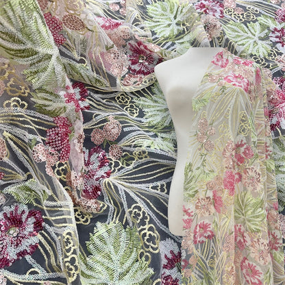 Scoop Sequins Floral Mother of the Bride Dresses Tea-Length 3/4 Sleeves