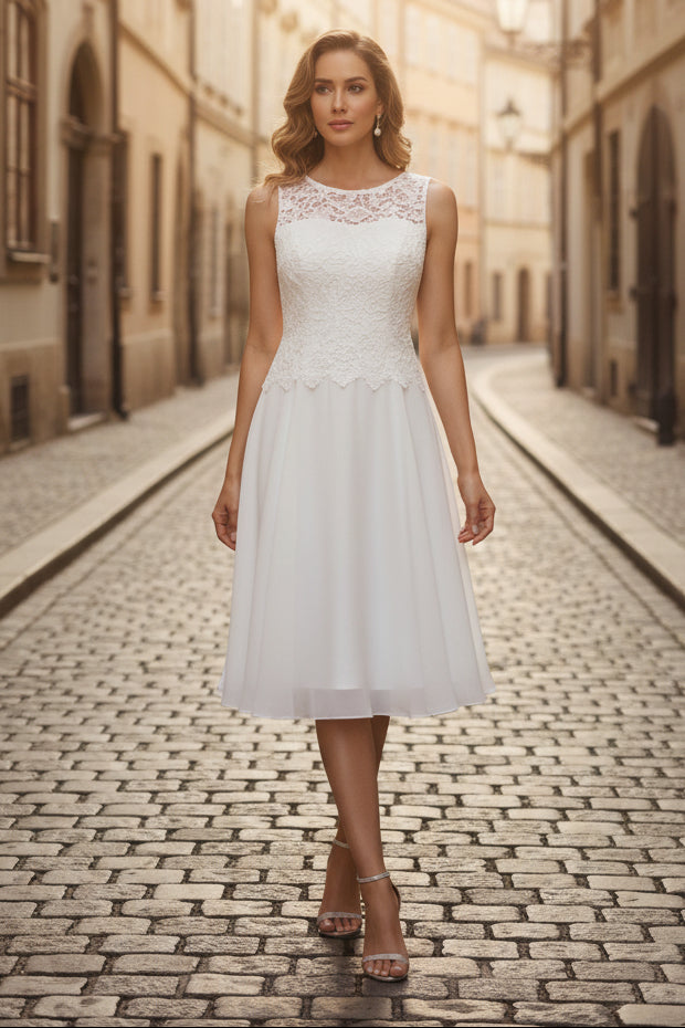Scoop Chiffon Mother of the Bride Dresses with Jacket Lace Floral Tea-Length 3/4 Sleeves