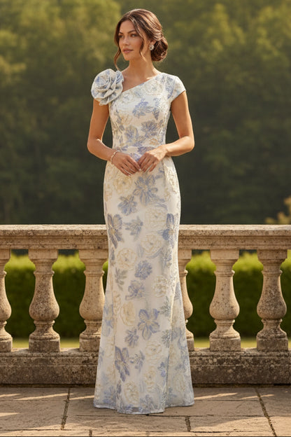Asymmetrical Neck Jacquard Mother of the Bride Dresses Floral Sleeveless Floor-Length 3D Flower