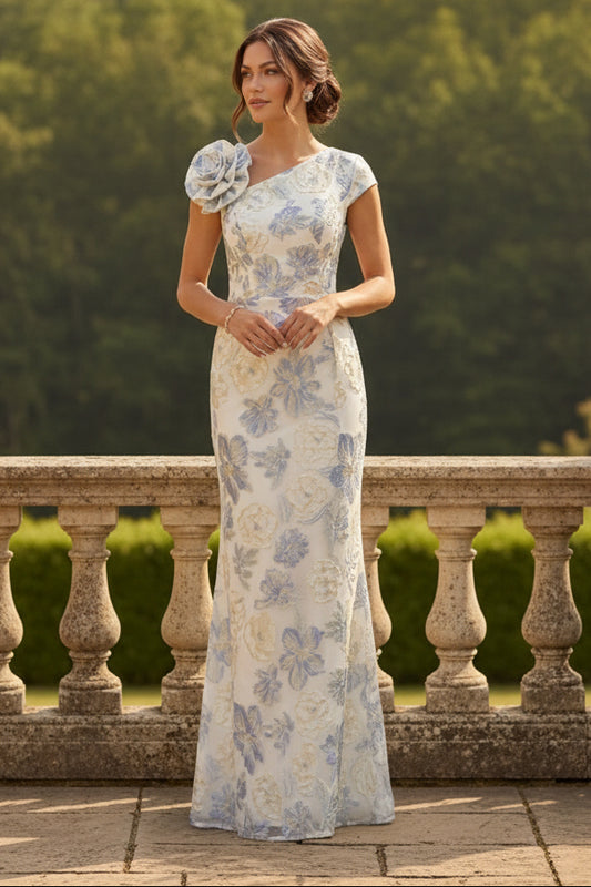 Asymmetrical Neck Jacquard Mother of the Bride Dresses Floral Sleeveless Floor-Length 3D Flower