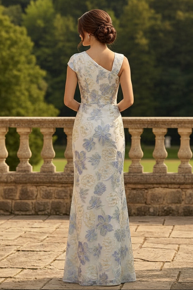 Asymmetrical Neck Jacquard Mother of the Bride Dresses Floral Sleeveless Floor-Length 3D Flower