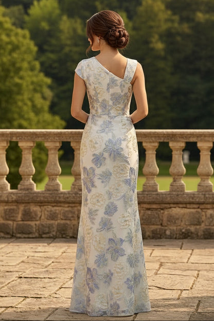 Asymmetrical Neck Jacquard Mother of the Bride Dresses Floral Sleeveless Floor-Length 3D Flower