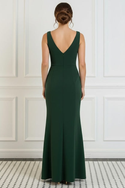 V-Neck Stretch Satin Evening Dresses Floor-Length Sleeveless Bowknot Party Dresses