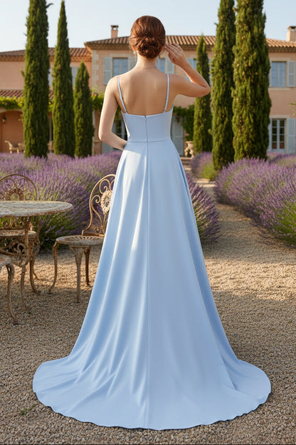 Spaghetti Straps Satin Evening Dresses with Overskirt Sleeveless Floral Floor-Length Party Dresses