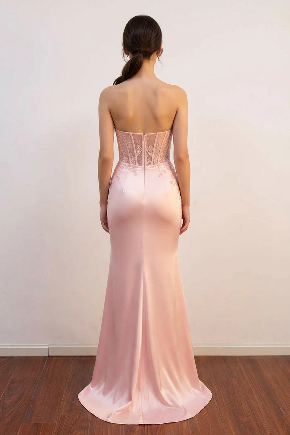 Mermaid Corset Bodic Split Pink Prom Dress Formal Gown with Appliques