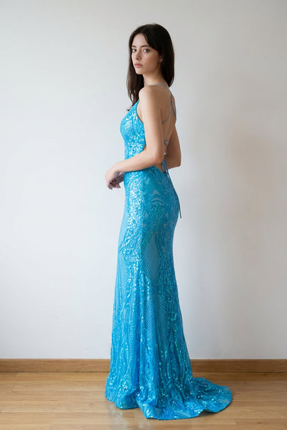 Mermaid Spaghetti Straps V Neck Lace Pink Prom Dress Formal Gown