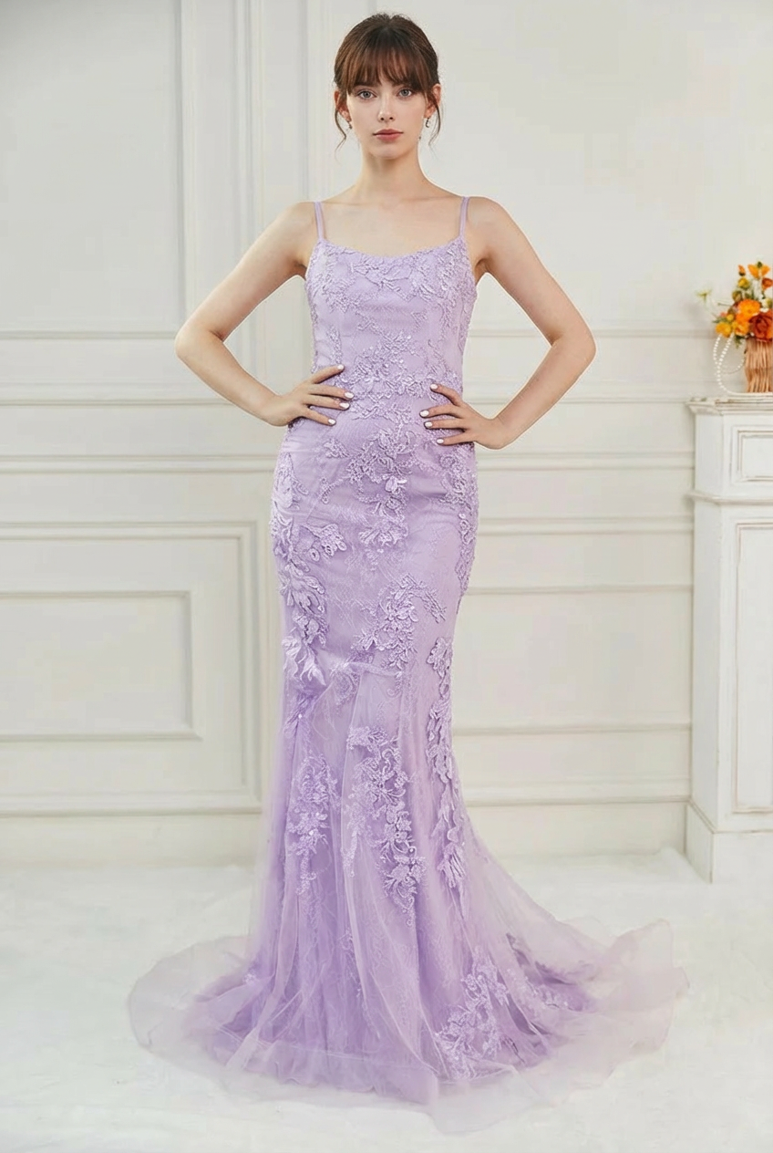 Mermaid Straps Corset Lilac Long Prom Dress Formal Dress