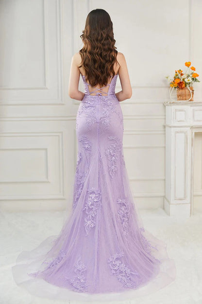 Mermaid Straps Corset Lilac Long Prom Dress Formal Dress